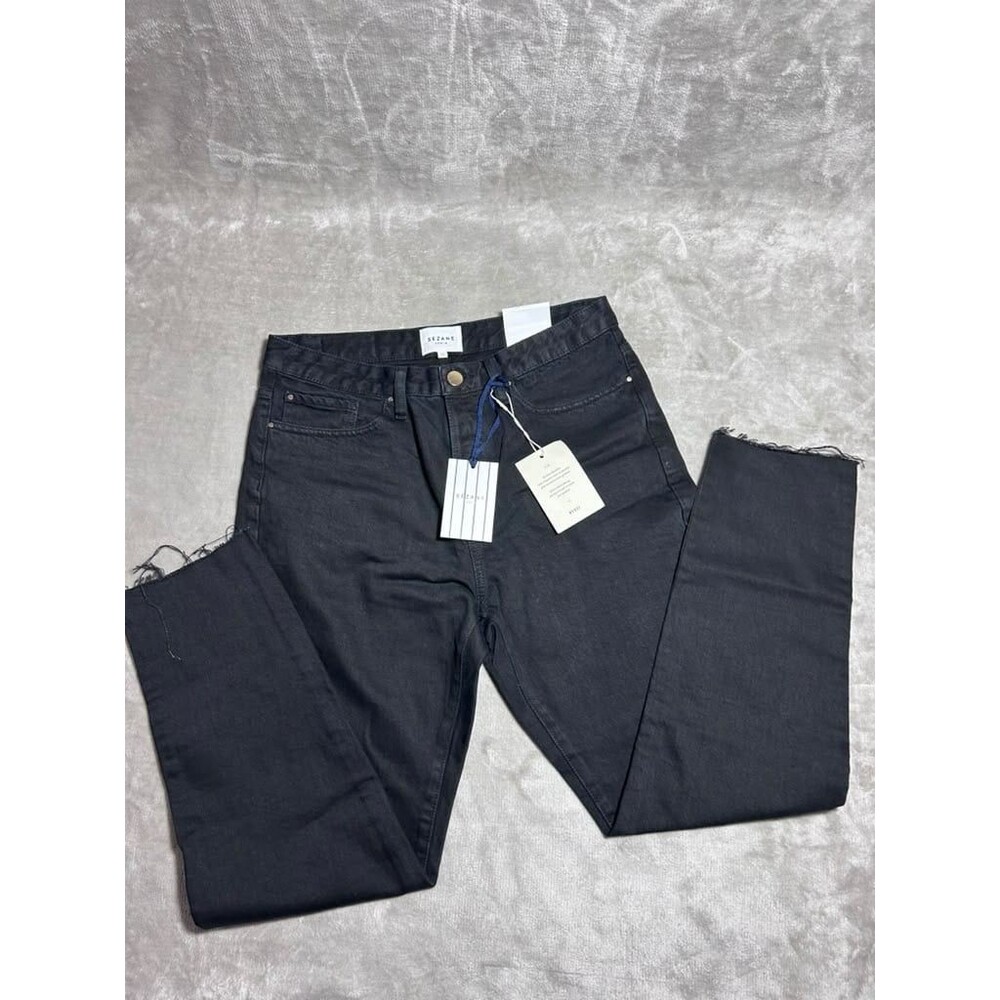 Sezane Denim Button Fly Jeans Women Size 33 Black Straight 1967 Brut Sexy New